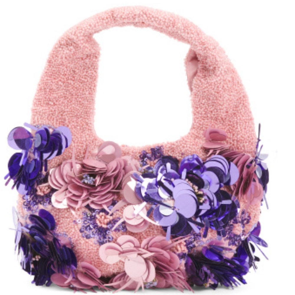 Floral Embellished Pink and Purple Handbag
